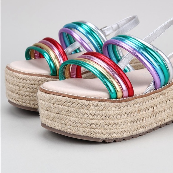 Multicolor Straps Chunky Espadrille Platform Wedge - Picture 3 of 4